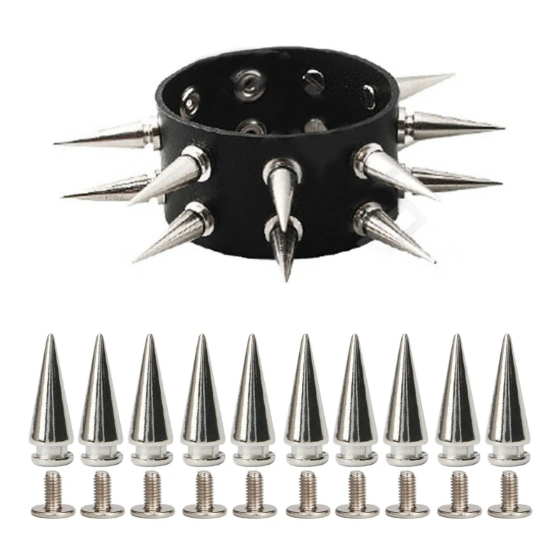 

10-Pieces Multiple Sizes Cone Spikes Rivets Metal Spiked Studs Punk Style Clothing Accessories DIY Craft Decoration