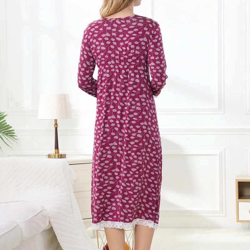 Spring Nightdress Women Modal Long Sleeve Lace Nightgowns for Women Sleepwear Nightwear Elegant Autumn Long Home Dressing Gowns