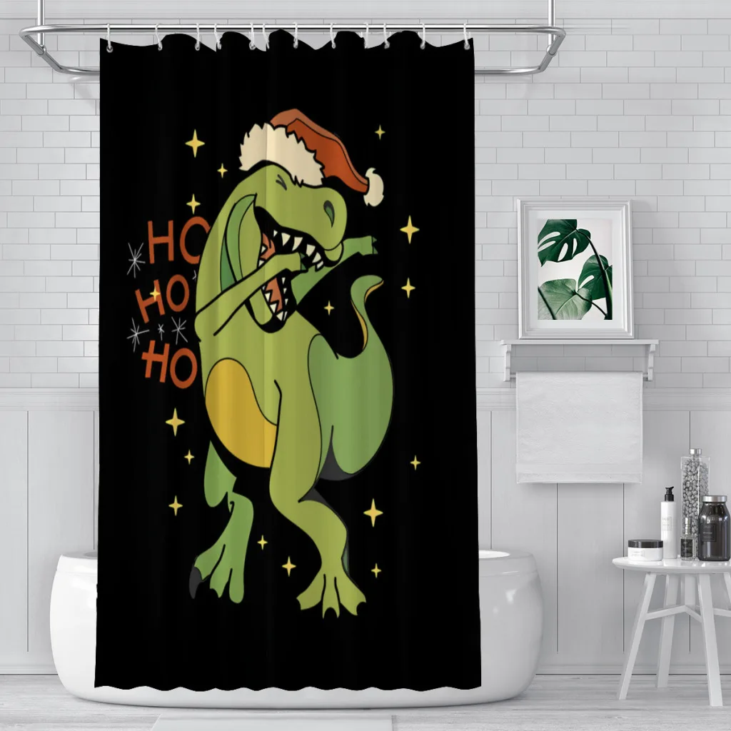 

Dabbing T Rex Santa Shower Curtains Dinosaur Waterproof Fabric Creative Bathroom Decor with Hooks Home Accessories