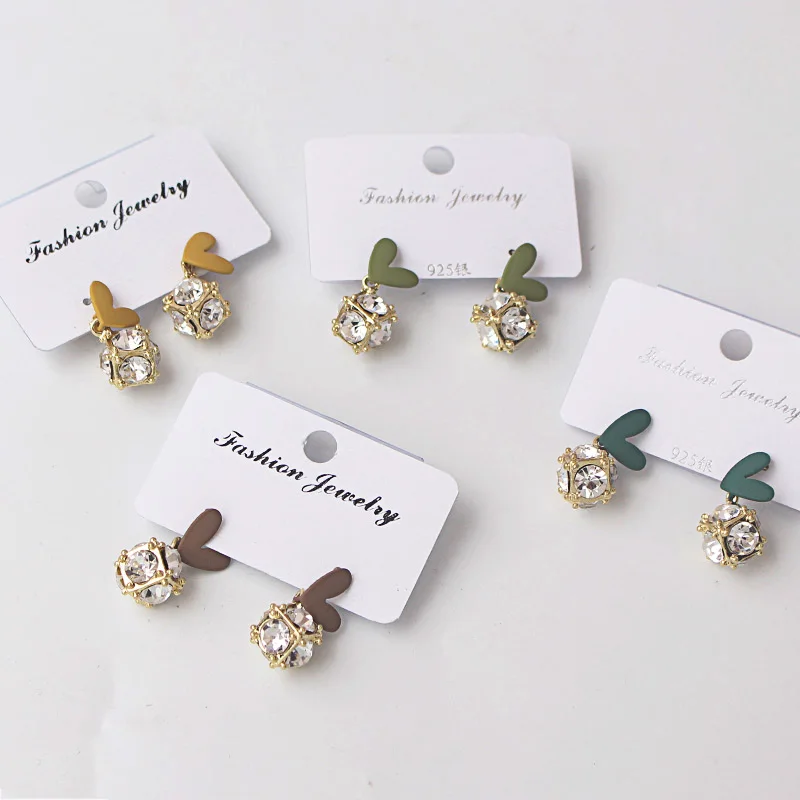 

Love Heart Pendant Square Stud Earrings Zircon Rhinestone Women's Drop Earr Girls Jewelry Accessories Trendy Summer New 2022 сер