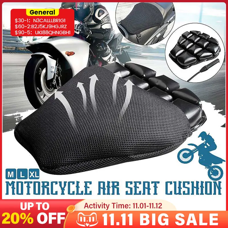 

M/L/XL Universal Air Pad Motorcycle Seat Cushion Cover 3D Inflatable Seat Cushion Antiskid Breathable Shock Absorption Seat Mat