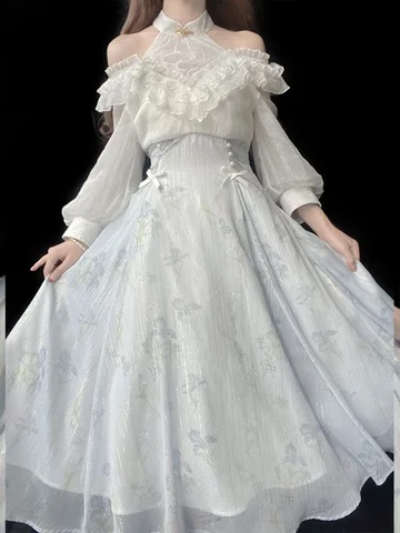 CJFHJE летнее одинаковое элегантное женское платье средней длины в французском винтажном стиле с цветочным рисунком цельное корейское платье в стиле "Лолита"