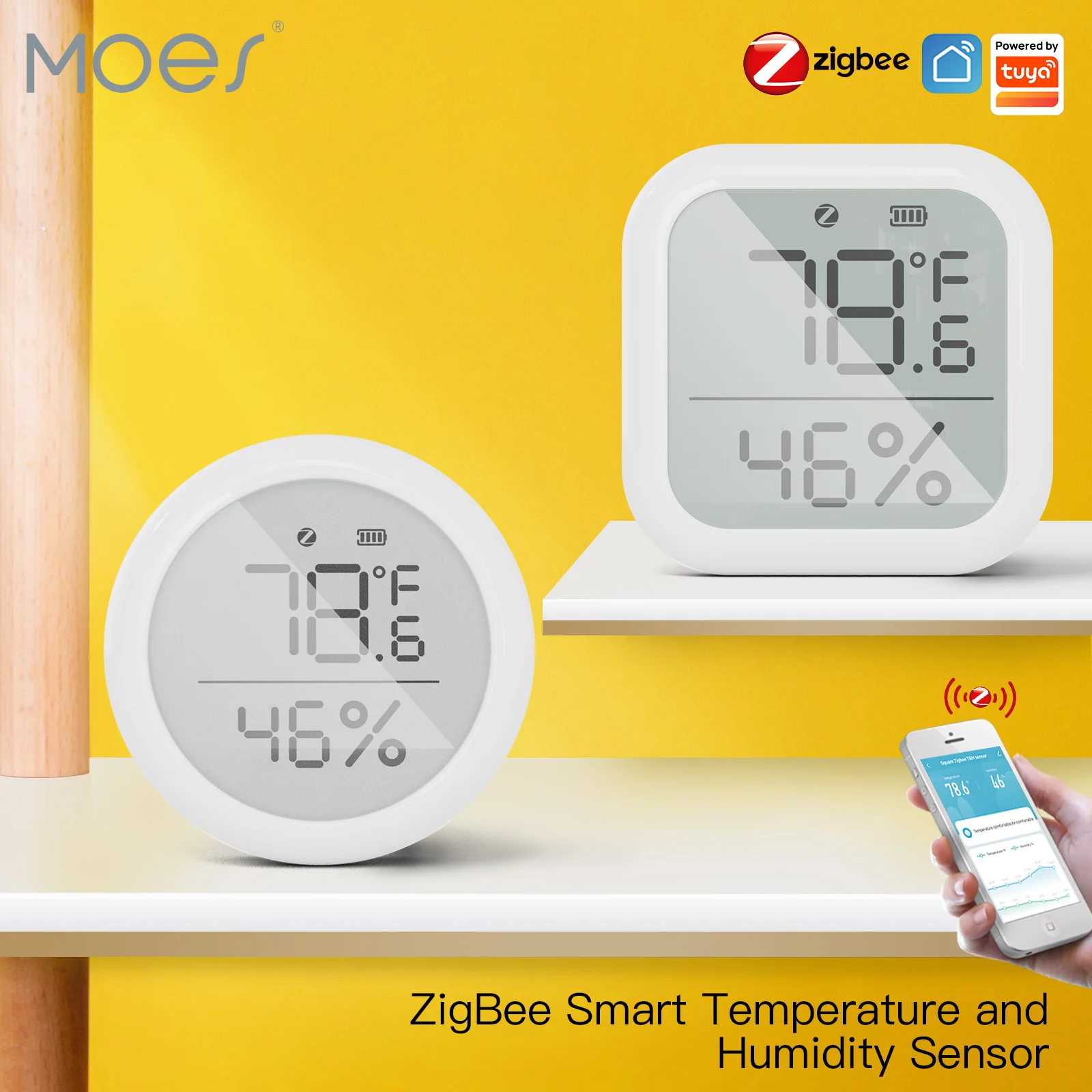 

Tuya Smart ZigBee Smart Temperature And Humidity Sensor With LCD Display Battery Powered With Smart Life App Alexa Google Home