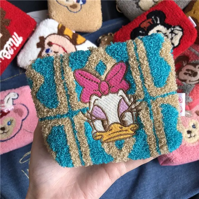 Disney Cute Minnie Wool Embroidery Mickey Coin Purse Cartoon PU Key Bag Student Car Door Card Storage