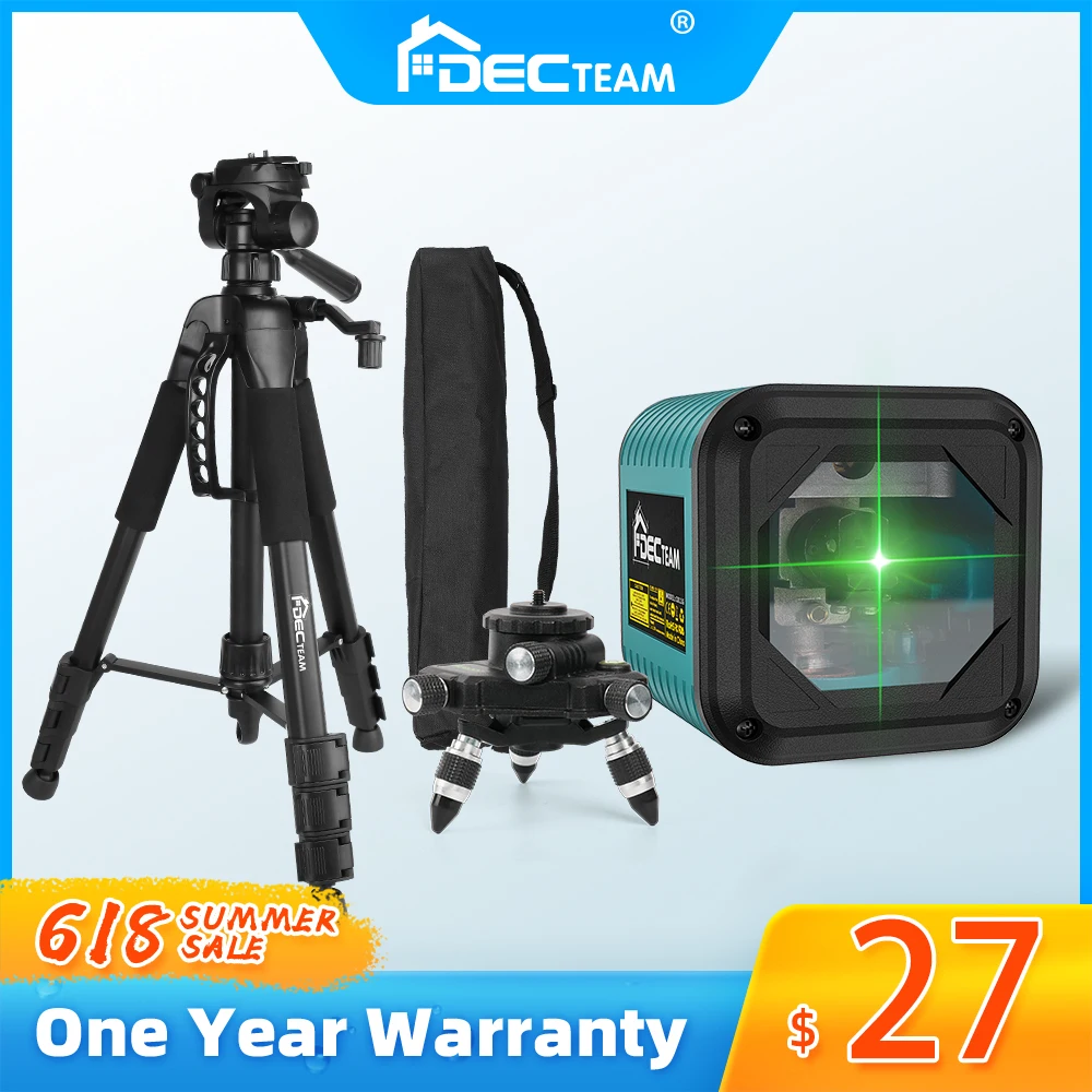 

Decteam 2 Lines Green Beam Osram Laser Level Tools With Cross Line Self-leveling Manual Model And Tripod, Adapter Leveling Sets