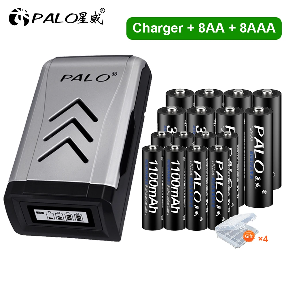 

PALO Rechargeable Batteries 3000mAh 1.2V AA+Rechargeable Batteries 1100mAh 1.2V AAA for Camera Toys Car Ni-MH 2A 3A Battery