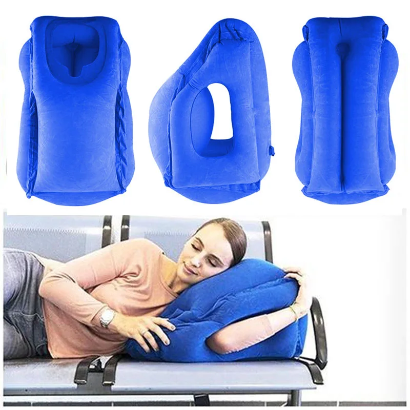 

Flocked Inflatable Air Cushion Travel Pillow Headrest Chin Support Cushions for Airplane Plane Car Office Rest Neck Nap Pillows
