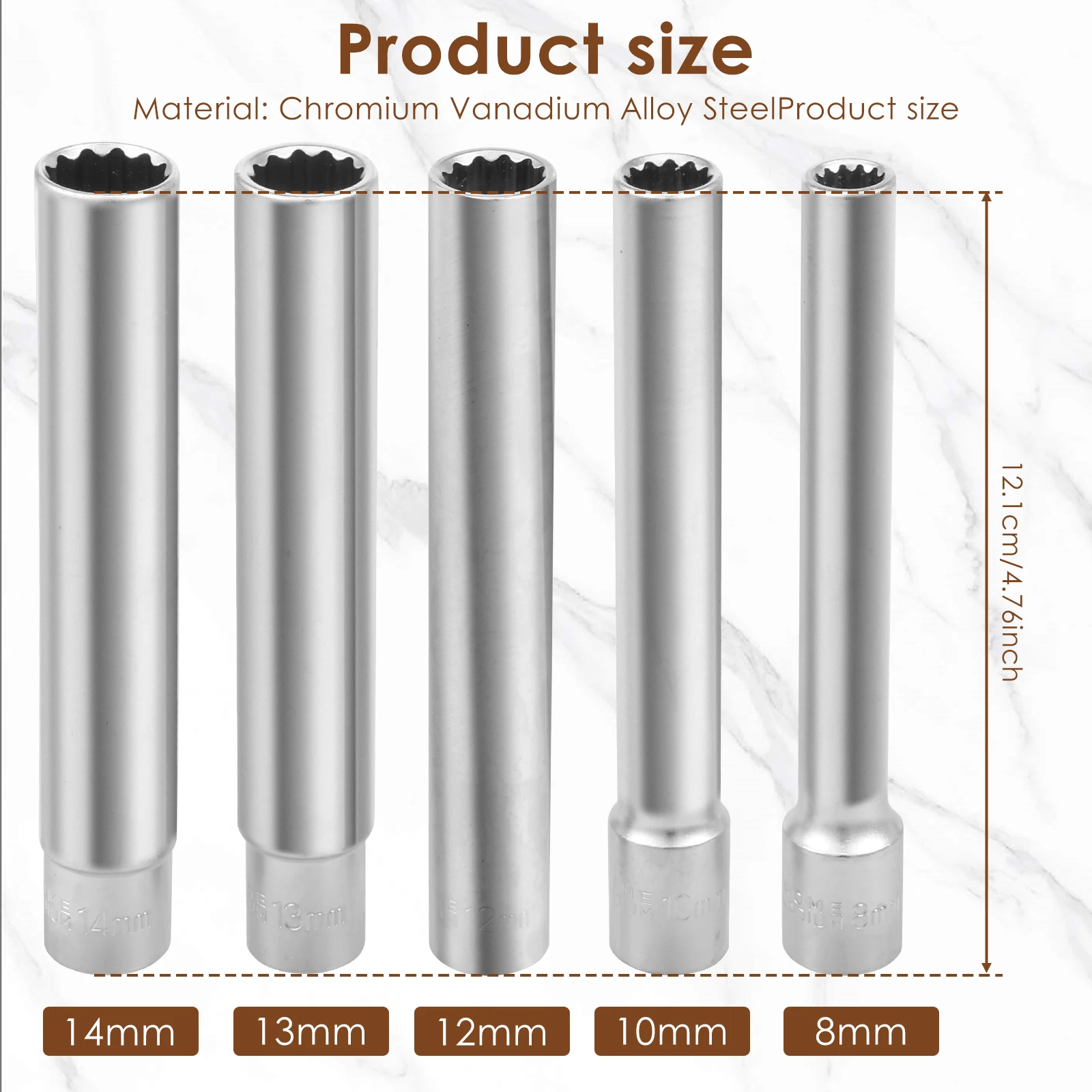 

Набор торцевых головок 3/8 дюйма, хромованадиевая сталь, 5 шт