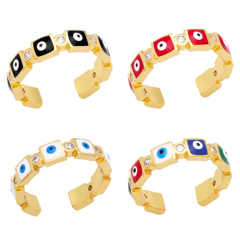 FLOLA маленькие эмалевые красочные кольца от сглаза для женщин геометрические позолоченные кольца AAA циркониевые открытые кольца на удачу Ювелирные изделия Подарки rigp80