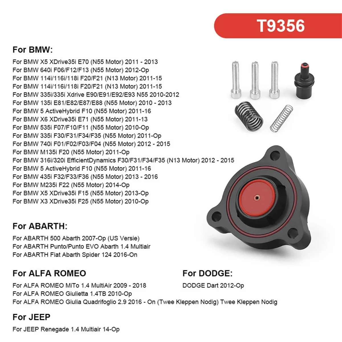 T9356 Автомобильный продувочный клапан комплект адаптера турбокомпрессора