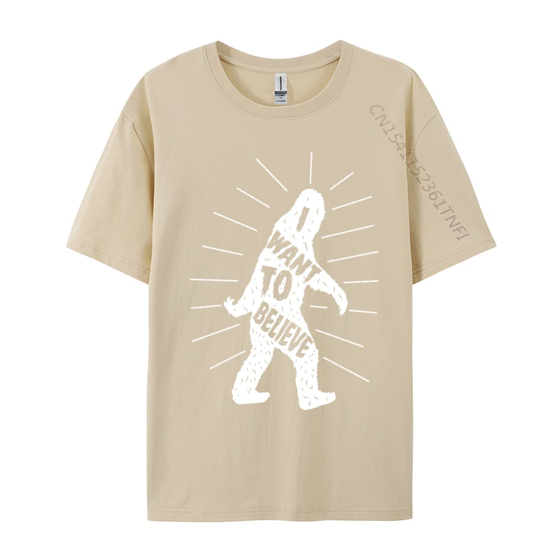Funny Bigfoot Shirt I Want To Believe Design T Cotton Men T-Shirt Tops &amp Tees Classic