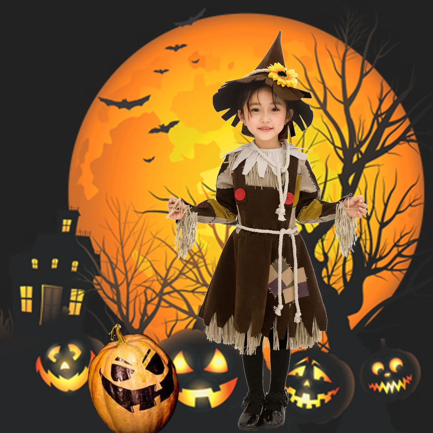 

Autumn New Halloween Costume Children Kindergarten Girls Straw Ugly Drama Stage Dress Princess Skirt