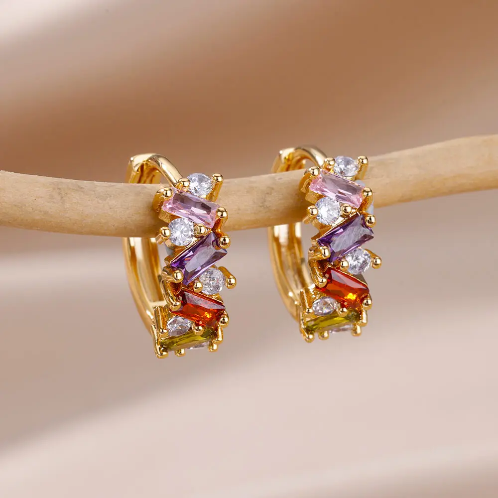 

Colorful Luxury Zircon Earrings for Women Stainless Steel Gold Color Earrings 2023 Trending Aesthetic Jewelry aretes pendientes