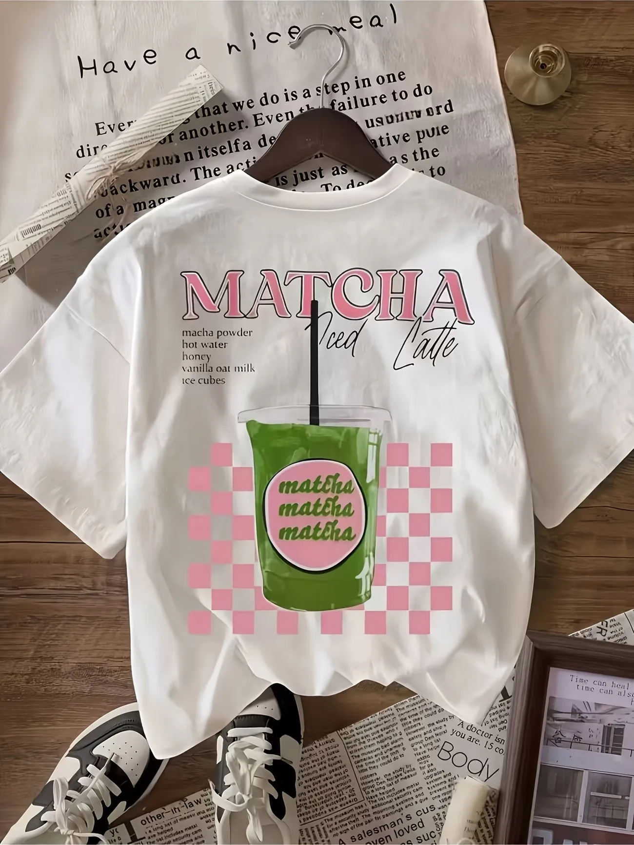 Фото Футболка женская Y2K из 100% хлопка с цветочным принтом в стиле Matcha Coffee для любительниц кофе, мягкая, с круглым вырезом, с коротким рукавом, летняя №2