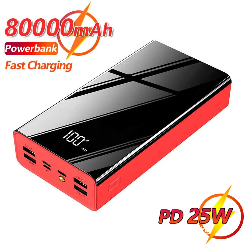 

80000mAh Power Bank with Digital Display LED Light Portable Power Bank External Battery Charger Fast Charger for Xiaomi IPhone