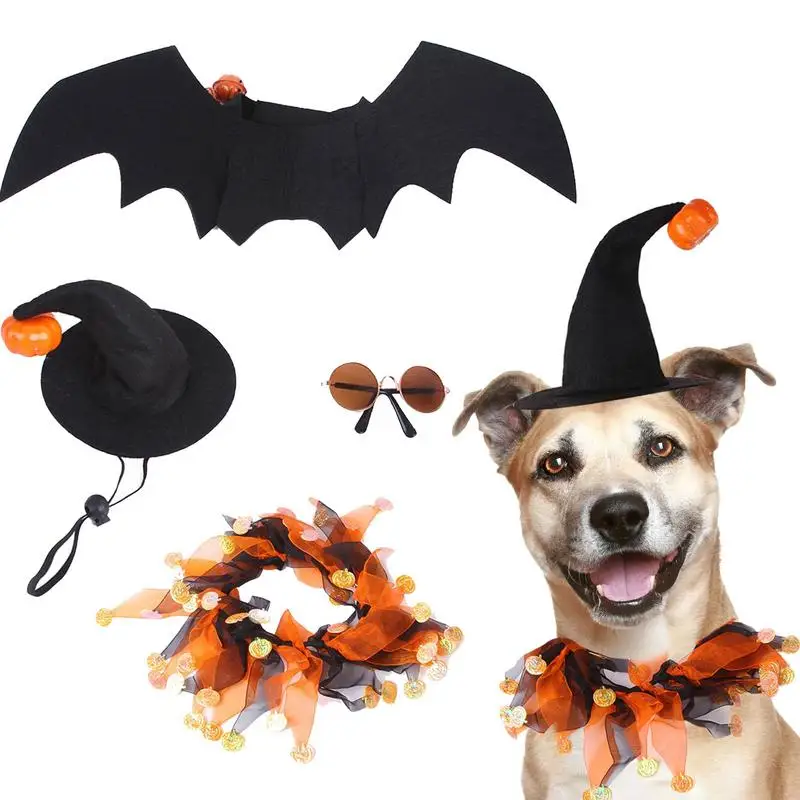 

Pet Halloween Outfits 4-Piece Attractive Halloween Party Cat Decorations Adjustable Halloween Pets Decoration Set Interesting