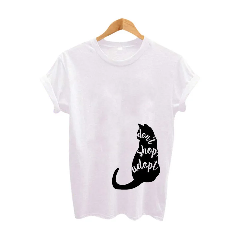 Cute Cat T-shirt Don't Shop Adopt Funny T Shirts Women Tops Harajuku Punk Tumblr Hipster Graphic Tees Summer Clothing | Женская