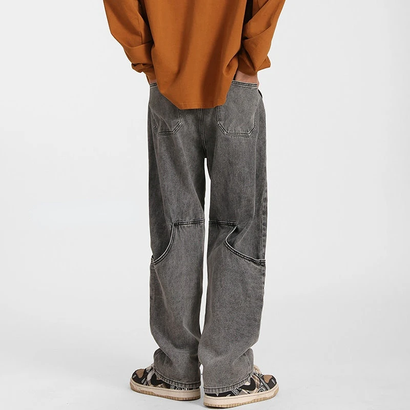 DEEPTOWN Patchwork Straight Jeans Men Streetwear Fashion Denim Pants Hip Hop Trousers Male Loose Casual Jananese Spring Plus 5XL