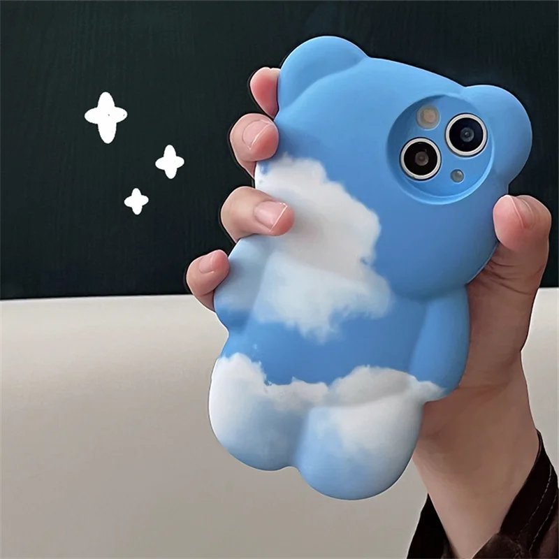 

Cartoon 3D Bear Ear Silicone Phone Case For iphone 14 Plus 13 11 12 Pro Max X XR XS Cute Lens Protective Soft Back Cover Funda