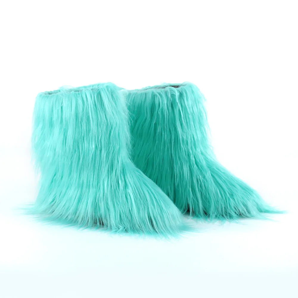 2022 Women Winter Snow Boots Outdoor Faux Wool Boots Luxury Furry Curly Fur Boots Woman Plush Warm Platform Shoes Large Size 44