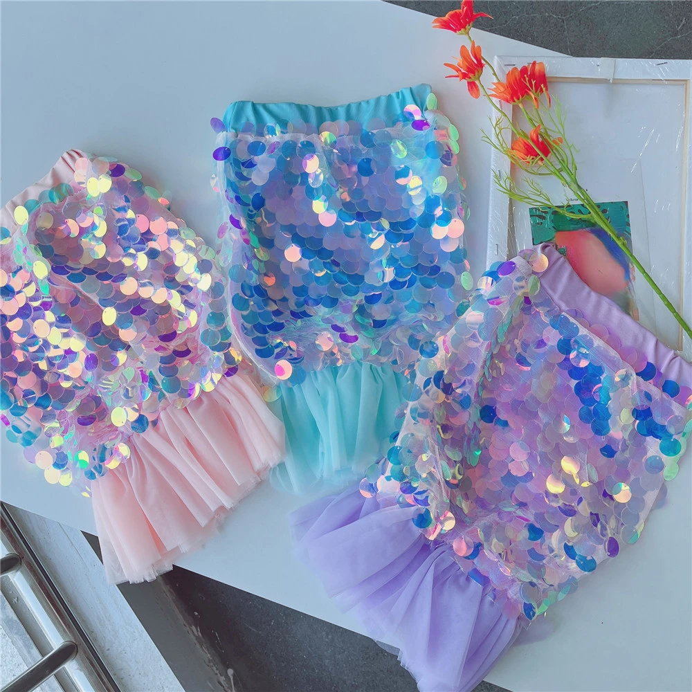 

2023 Summer Skirts for Girls Sequin Ruffles Tulle Trumpet Skirts Stars Glitter Dance Tutu Fashion Sequin Kids Clothes