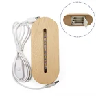 Овальный светодиодный светильник из твердой древесины и акрила, питание от USB, питание от батарейки AAA, деревянная осветительная стойка для акриловой иллюзии, ночсветильник 3D