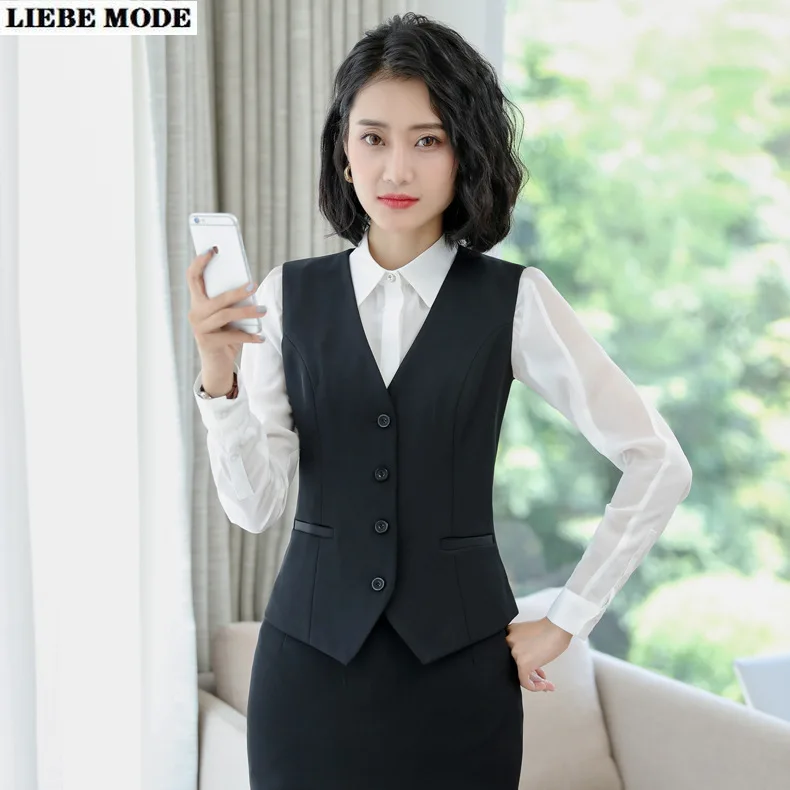 Женский деловой костюм жилет приталенная куртка без рукавов женское платье