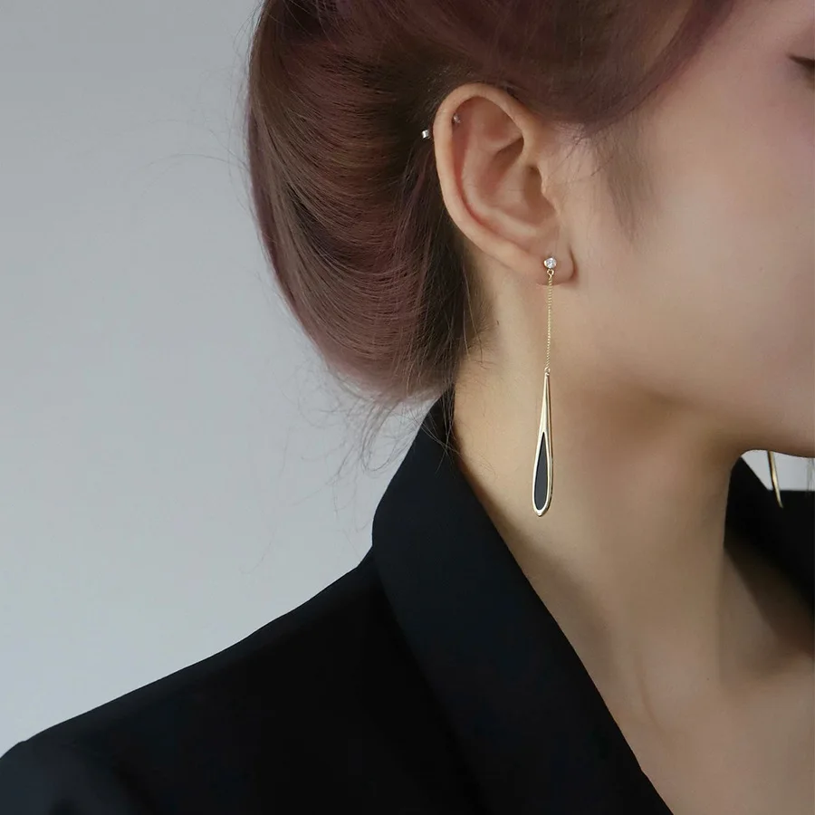 

925 Sterling Silver Zircon Water Drop Long Tassel Earrings For Women Dainty Korean Fashion Jewelry