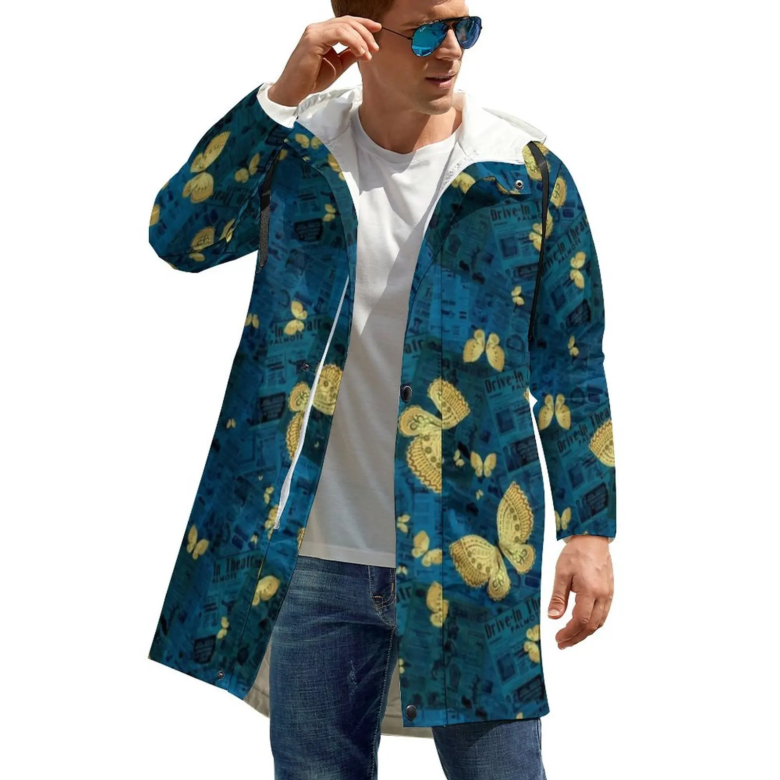 

Old Newspaper Print Coats Gold Butterflies Retro Casual Autumn Jackets Men Outerwear Parkas Custom Big Size Waterproof Clothing