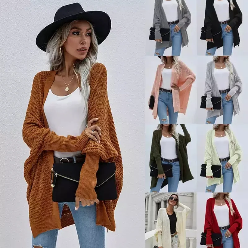 Knit Sweaters Cardigan Long Sleeve Solid Color Casual Long Slim Knitted Sweater Loose Knitwear Fall  Women Tops Clothing