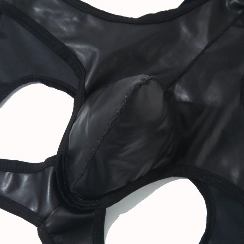 Sexy Lingerie One-piece Men Shaper Hollow Out Black Faux Leather U Convex Elastic Jumpsuit Gay Men's Porn Erotic Bodysuit