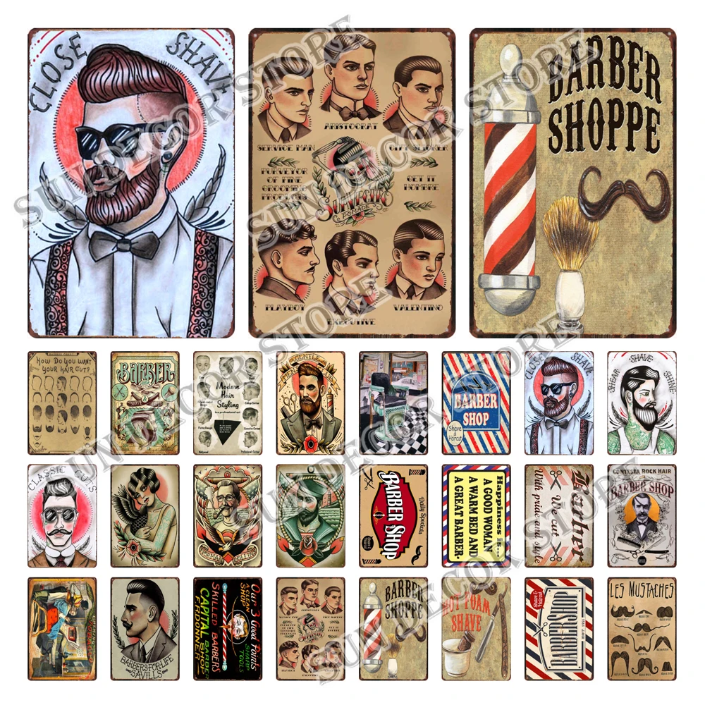 Логотип парикмахерской, ретро металлический фотографический постер для магазина, клуба, домашний декор, настраиваемый подарок, 8x12 дюймов