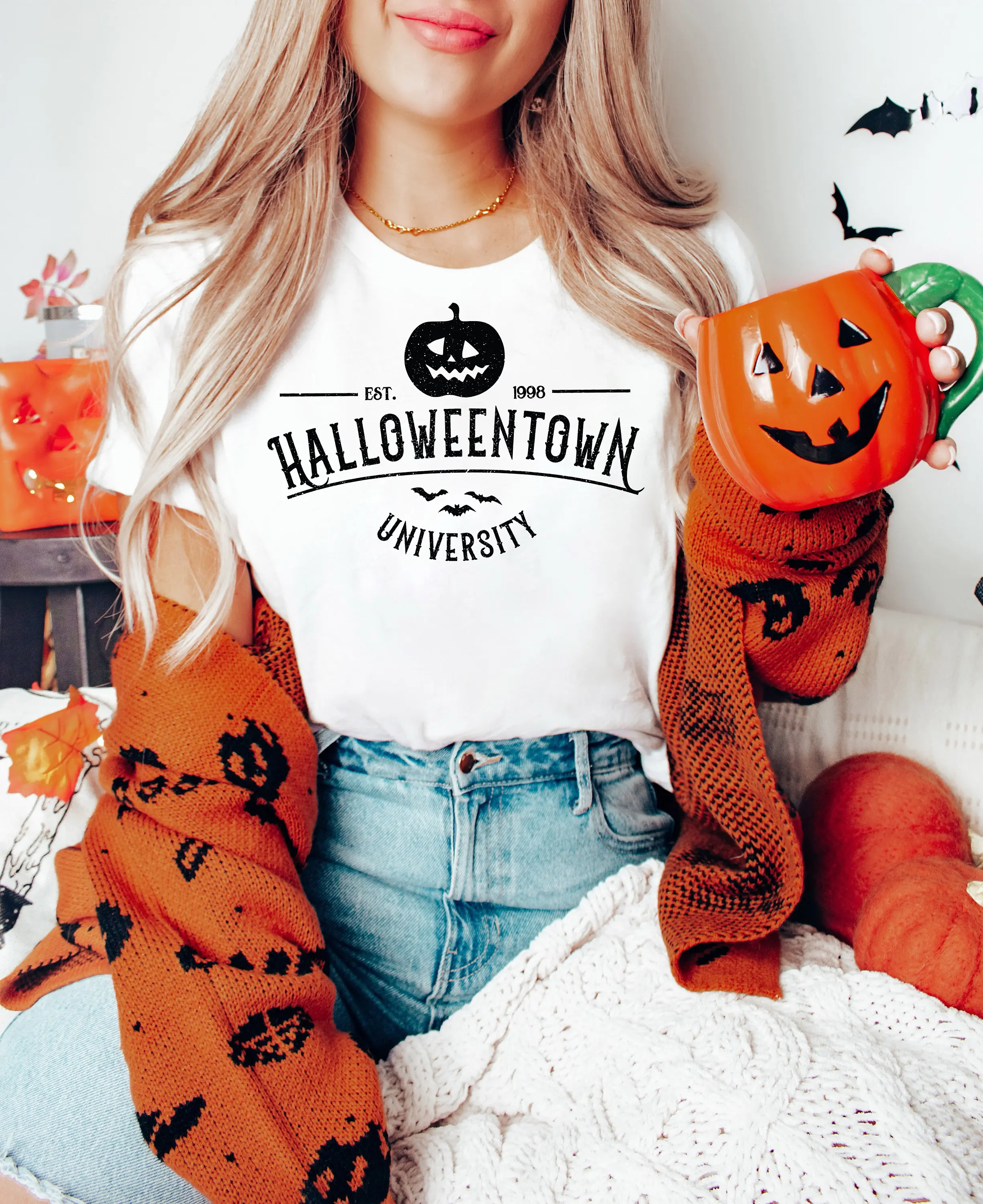 Хэллоуиентаун Университет Est 1998 футболка винтажная Ретро жуткая вибрика