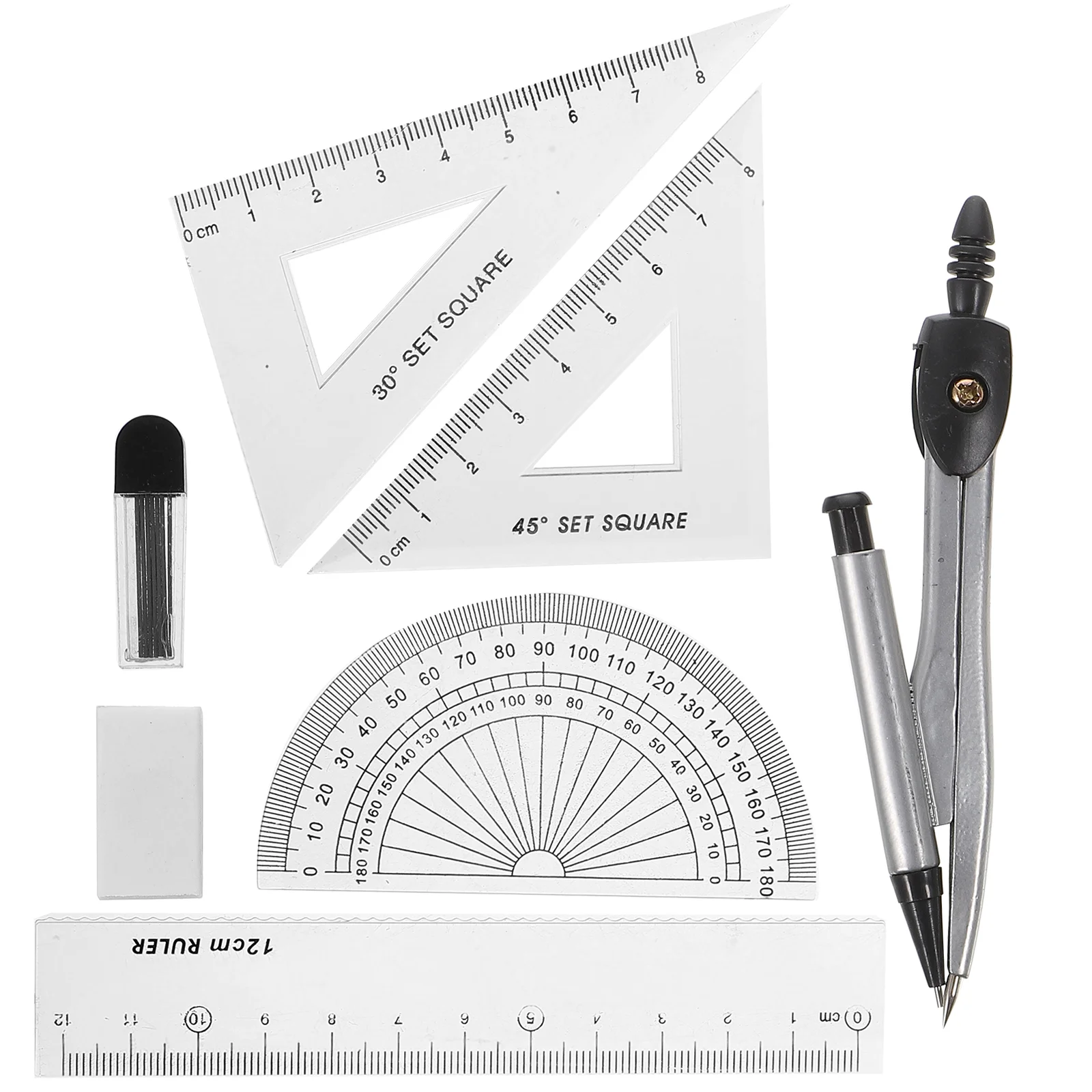 

Math Geometry Set Student Supplies with Storage Box, Includes Compasses, Rulers, Protractor, Eraser, Refills, for Drafting and