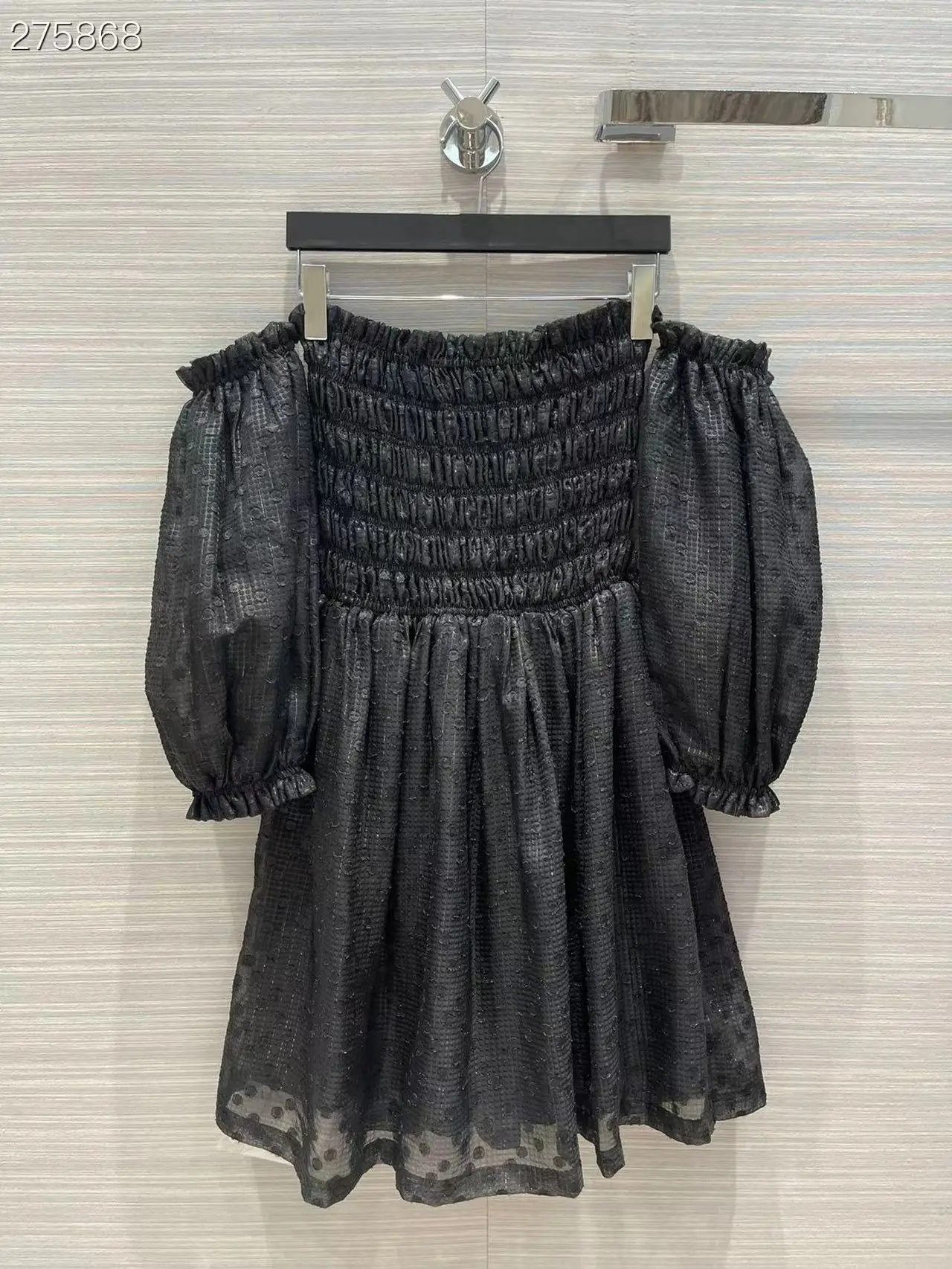Fashion Runway 2022 Summer Vintage Mini Dress Women 3/4 Sleeve Jacquard Bust Elastic High Quality Elegant Black Dresses