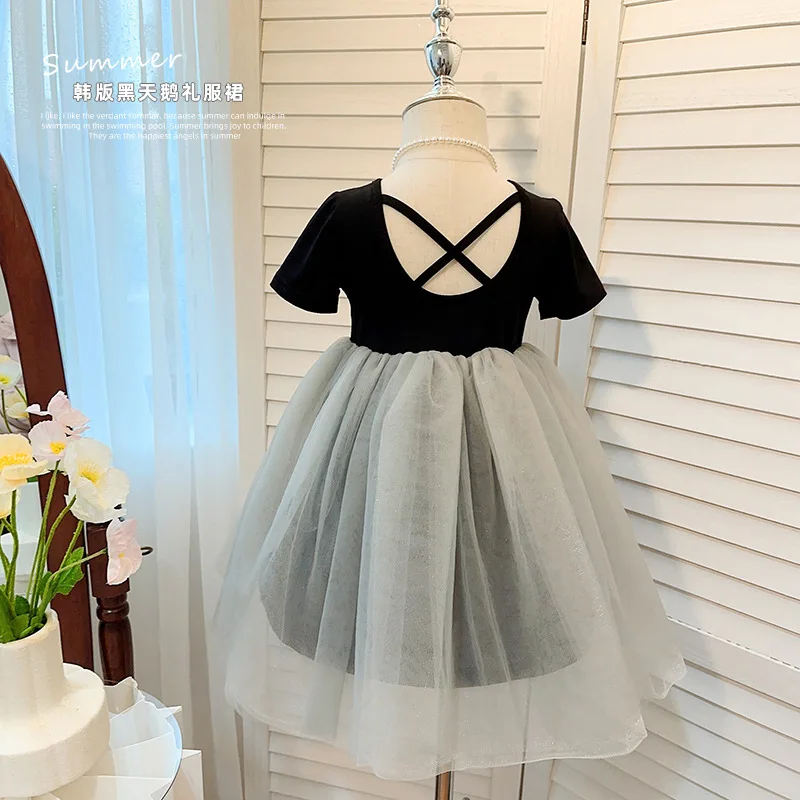 Платье для девочек летнее пышное сетчатое платье принцессы с короткими рукавами