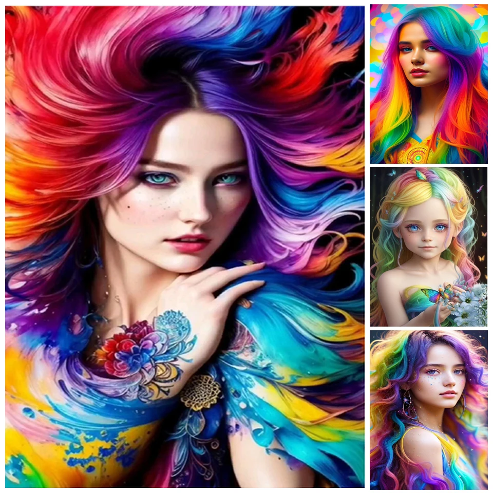 Алмазная живопись 5d «сделай сам», красочные волосы, девушка, Бабочка, полная круглая квадратная вышивка, вышивка крестиком, семейный Декор WE1414