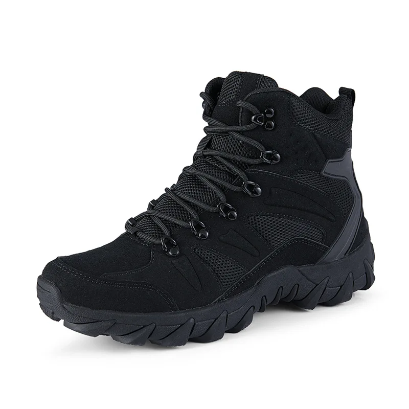 Large size tactical boots spring grid leather wear-resistant sole mountaineering men and women training boots outdoor hiking