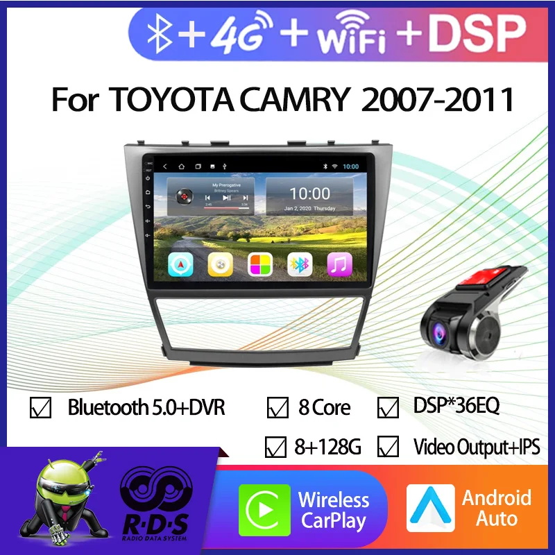 

4G+64G Android 11 Car GPS Navigation For TOYOTA CAMRY 2007-2011 AUTO A/C Car Radio With Wifi BT 4G DSP Support USB DVR