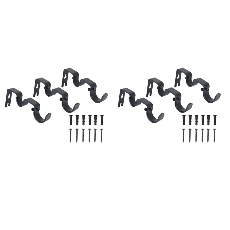 

6Pcs/Set Curtain Rod Brackets Heavy Duty Double Rod Holders Durable Metal Curtain Rod Wall Brackets with Screw Black