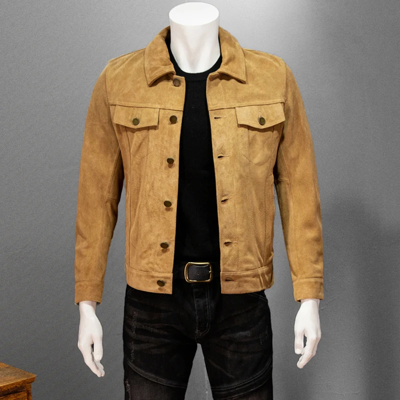 

2022 Spring Autumn Men's New Lapel Genuine Leather Coats Male Short Solid Color Outerwear Men Real Cow Leather Jackets M124