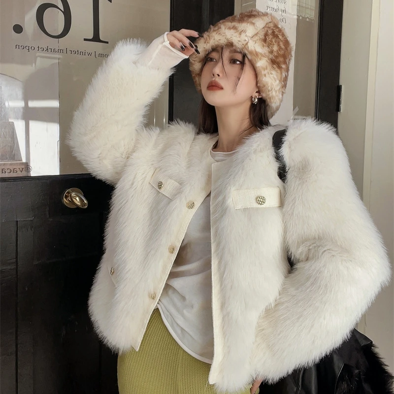 Women Coat Faux Fur Jackets Women Loose Casual Furry Plush Coats Female Short Outwear Buttons Korean Fashion Female Jacket