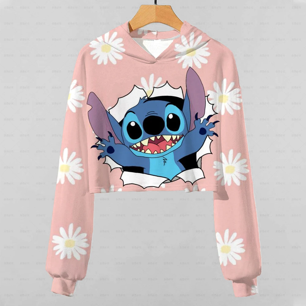 

Disney Lilo & Stitch Girls Full Print 3d Stitching Hoodie Sweatshirt Fashion Girls 2022 Spring And Autumn Street Super Short Top
