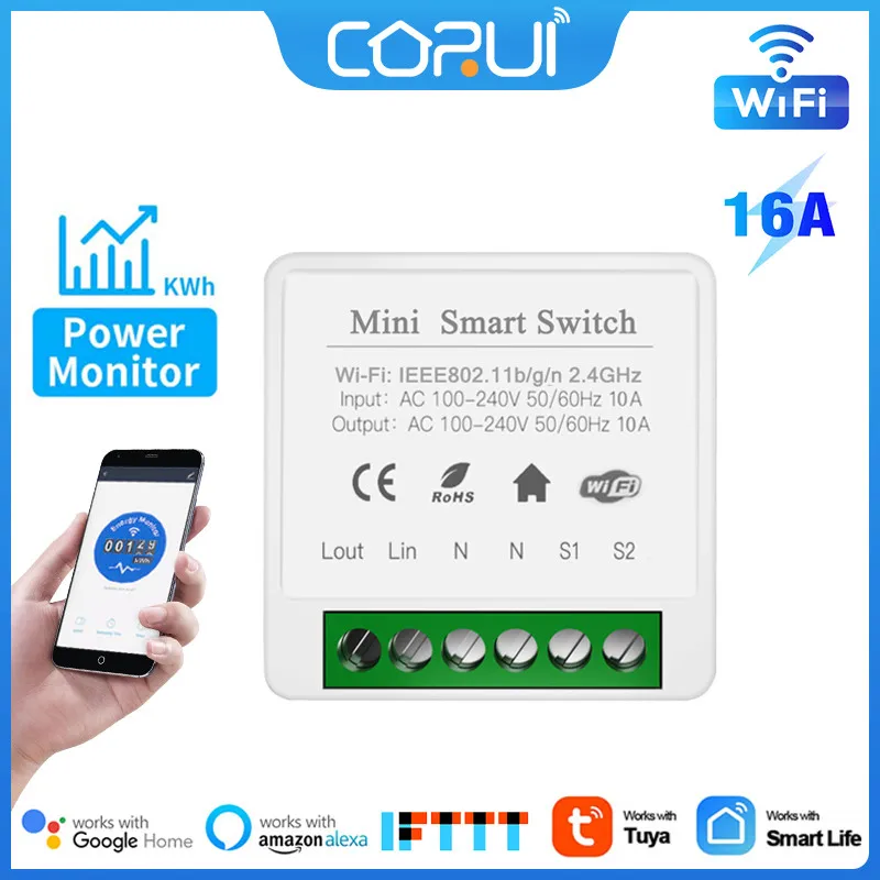 

Tuya WiFi Mini Smart Switch 10A/16A 2way Control Timer Wireless Switch Automation Voice Control Smart Home Via Alexa Google Home