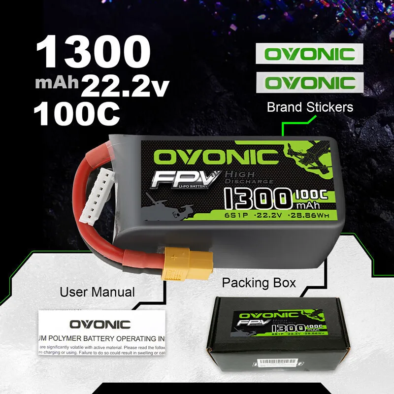3 шт. OVONIC 100C 1300 мАч 22 2 В Lipo аккумулятор для радиоуправляемого вертолета Quadcopter FPV