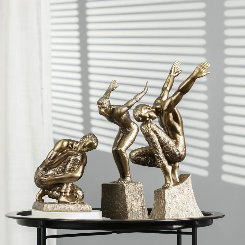 

Nordic Resin Statue Abstract Men's Exercise Sculpture Home Decor Crafts Handmade Art Figurine Living Room Decoration Ornaments