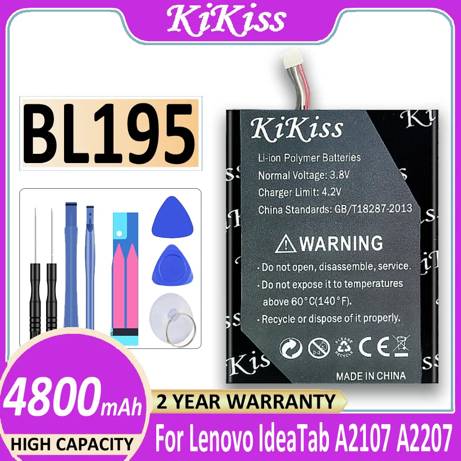 

Original KiKiss Battery BL195 4800mAh For Lenovo IdeaTab Idea Tab A2107 A2207 L12T1P31 Bateria