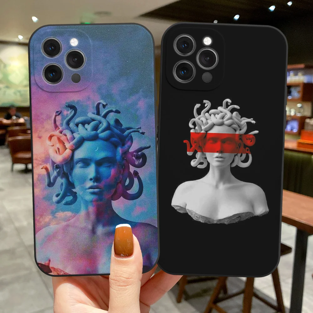 Чехол FLYRUI для телефона iPhone 11 Pro Max 12 13 Mini 7 8Plus SE2 X XR XS 14Pro Max, матовый смешной Чехол для мобильного телефона из мягкого ТПУ с изображением статуи Медузы