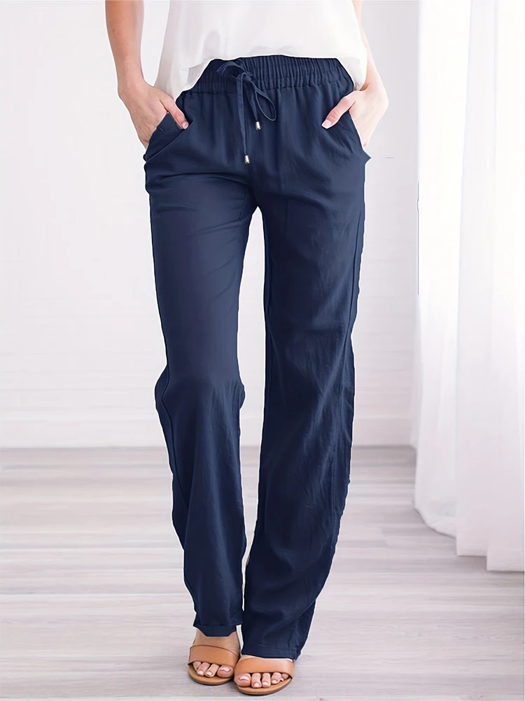 

Plus Size 5XL Women's 2023 Spring Summer Fall Women's Chic Solid Straight Leg Pants Loose Lace Up Pleated Trousers