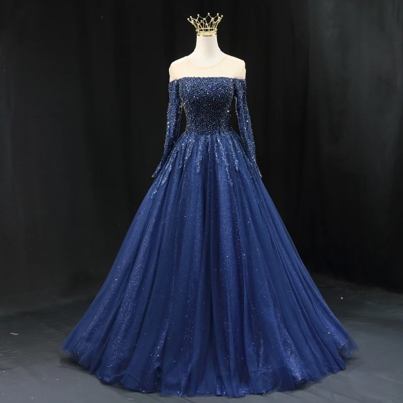 

Sunnybridal Luxury Royal Blue Long Sleeve Evening Dresses 2022 Plus Size Wedding Party Evening Gowns Dress for Women